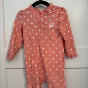 Carter's Coral Polka Dot One Piece with Flamingo